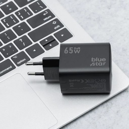 BLUE STAR utazó töltő GaN 4A 65W 2 x Type C + USB A PD QC4.0 VT-43 fekete