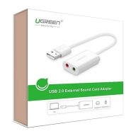 UGREEN US205 USB külső hangkártya adapter, 15cm (fehér)