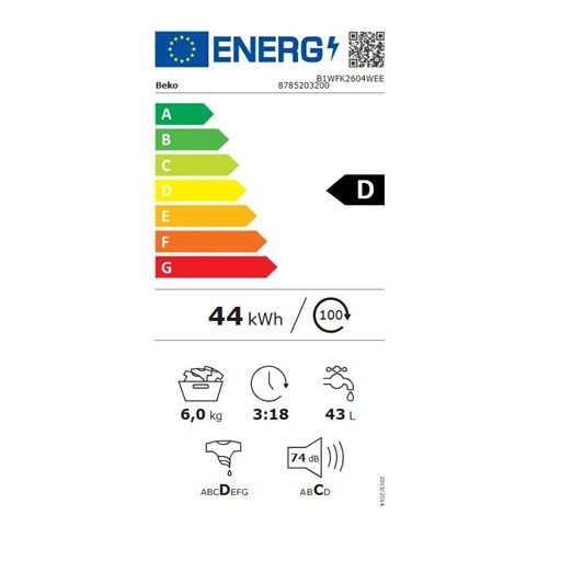 Beko MOSÓGÉP ELÖLTÖLTŐS 6 KG B1WFK2604WEE