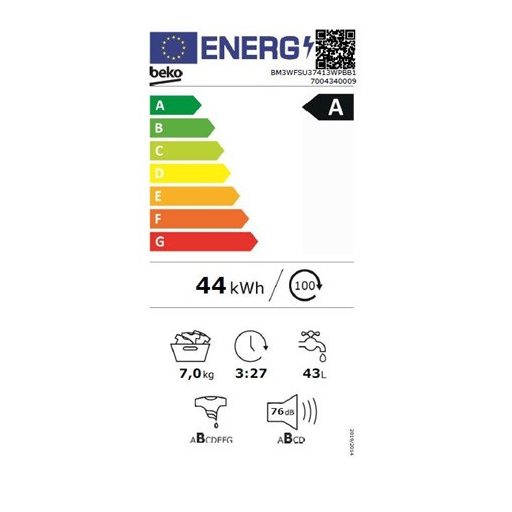 Beko MOSÓGÉP ELÖLTÖLTŐS 7 KG BM3WFSU37413WPBB1