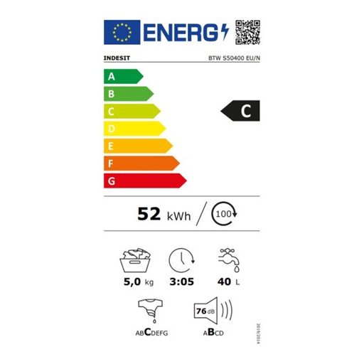 Indesit MOSÓGÉP FELÜLTÖLTŐS BTW S50400 EU/N
